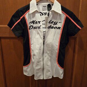 Harley Davidson Women's Zip Up Shirt Size M Pink Black and White New With Tags